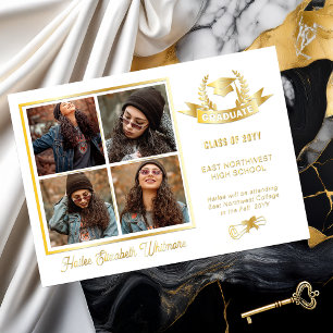 Elegant Laurels Four Photo Graduation Announcement