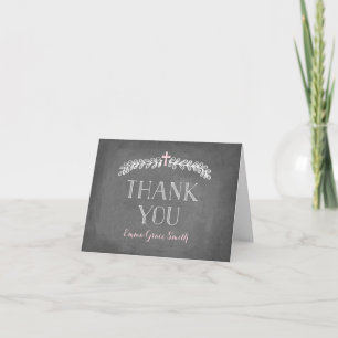 Elegant Laurels Pink   Baptism Thank You Card