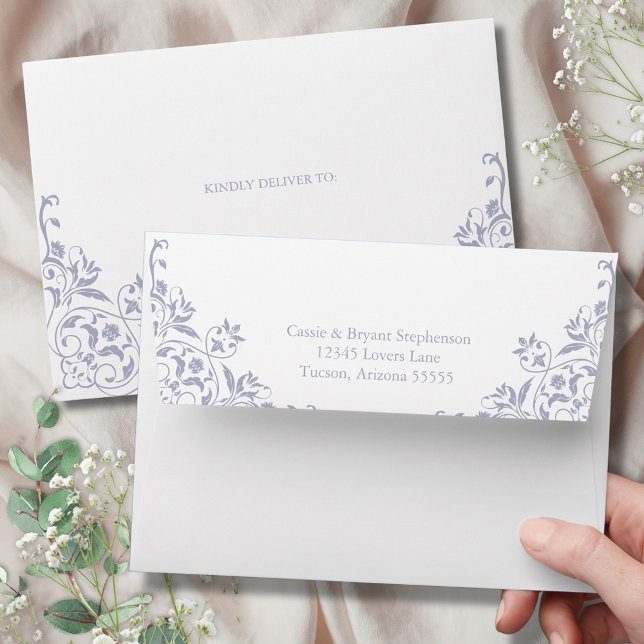 Elegant Lavendar Purple Vintage Romantic Wedding Envelope (Elegant lavendar purple wedding invitation stationery envelopes for french lilac romantic theme)