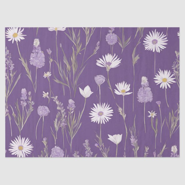 Elegant Lavendar White Boho Wildflower Floral Tissue Paper (Front)