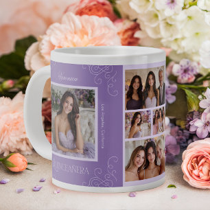 Elegant Lavender 6 Photo Collage Quinceañera Large Coffee Mug