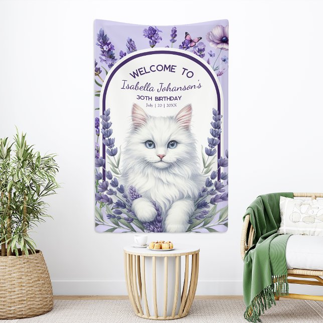 Elegant Lavender and Cat Birthday Banner (Creator Uploaded)