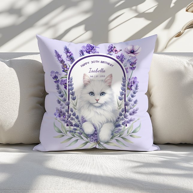 Elegant Lavender and Cat Birthday Cushion (Creator Uploaded)