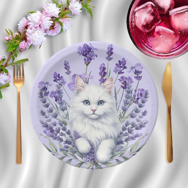 Elegant Lavender and Cat Birthday Paper Plate (Creator Uploaded)