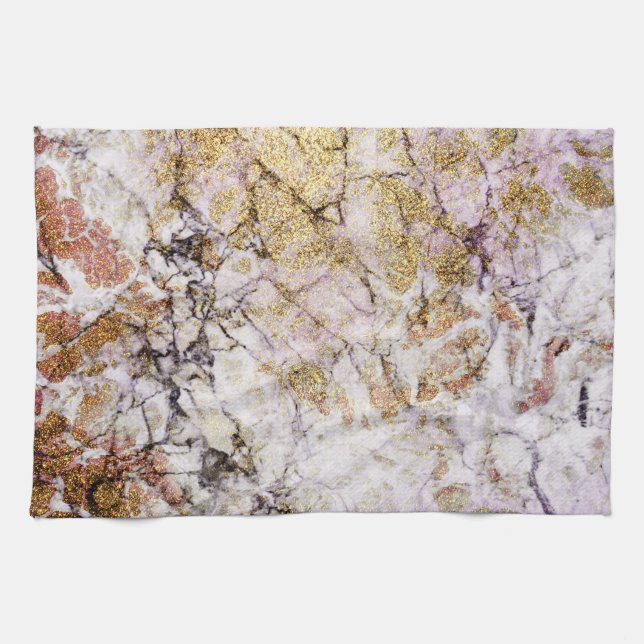Elegant Lavender and Gold Glitter Marble Tea Towel (Horizontal)