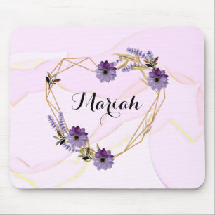 Elegant Lavender and Lilac Floral Heart Mouse Pad