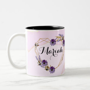 Elegant Lavender and Lilac Floral Heart Two-Tone Coffee Mug