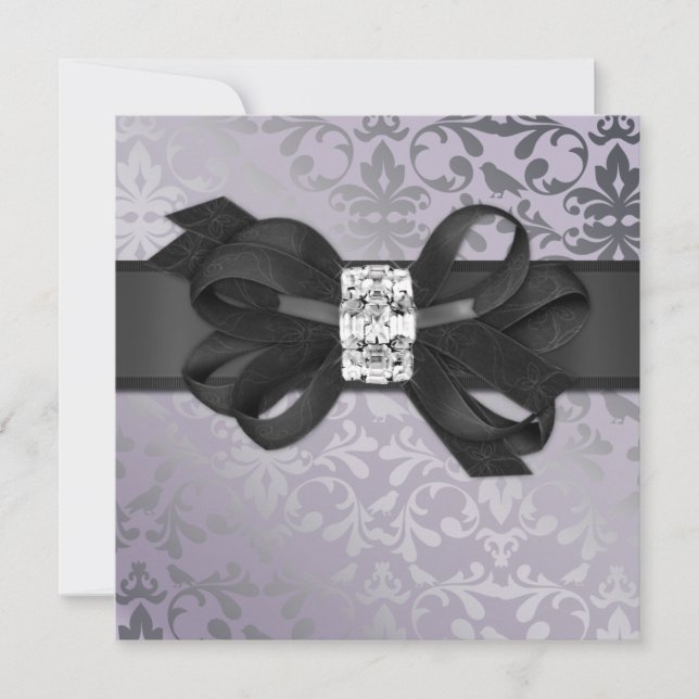 Elegant Lavender and Silver Invitation with Bow (Front)