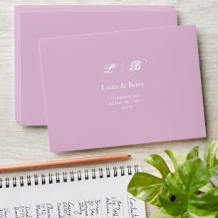 Elegant Lavender and White Monogram Wedding RSVP Envelope