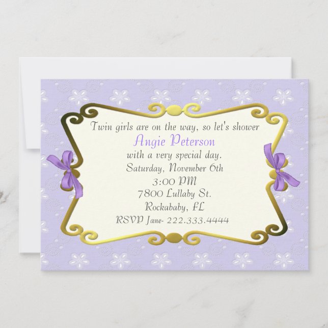Elegant Lavender baby shower invitation (Front)