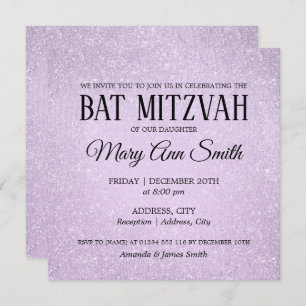 Elegant Lavender Bat Mitzvah Faux Glitter Paint Invitation