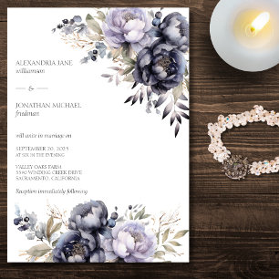 Elegant Lavender & Black Peonies Wedding Invitation