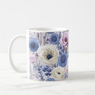 Elegant Lavender Blue White Flower Garden Floral Coffee Mug