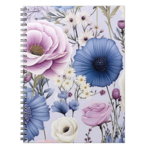 Elegant Lavender Blue White Flower Garden Floral Notebook