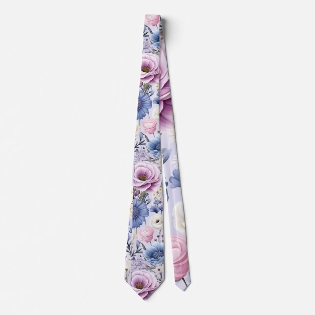 Elegant Lavender Blue White Flower Garden Floral  Tie (Front)