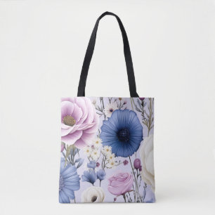 Elegant Lavender Blue White Flower Garden Floral Tote Bag