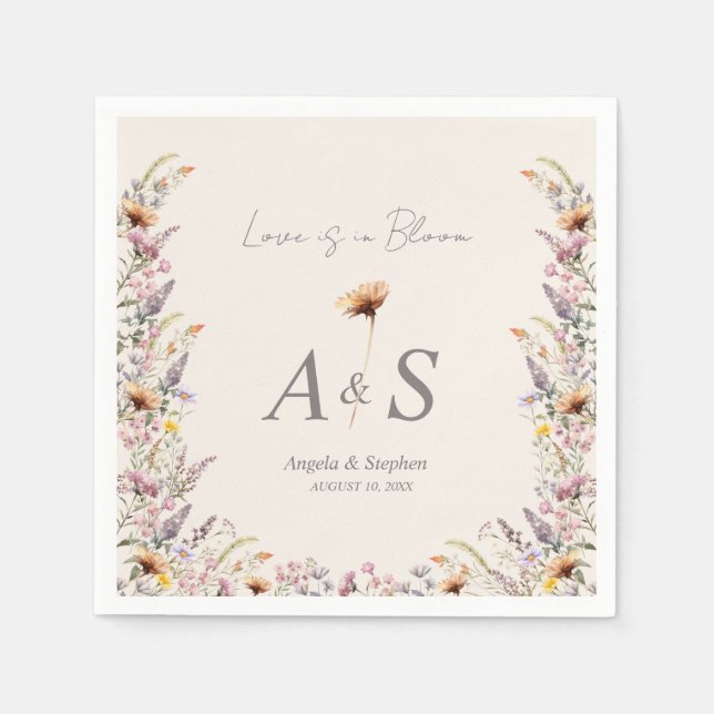 Elegant Lavender, blush and cream Wildflowers Napkin (Front)