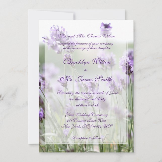 Elegant Lavender Bohemian Wedding Invitations (Front)