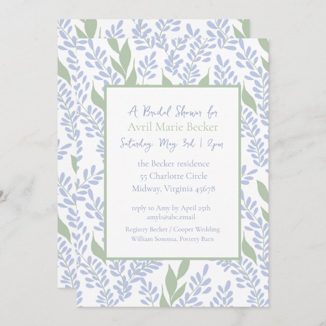 Elegant Lavender Botanical Bridal Shower  Invitation (Front/Back)