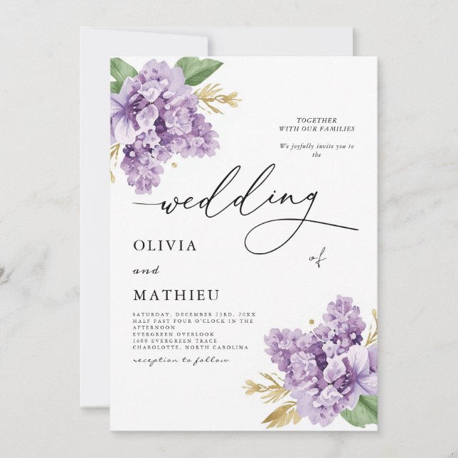 Elegant Lavender Botanical Wedding Invitation (Front)