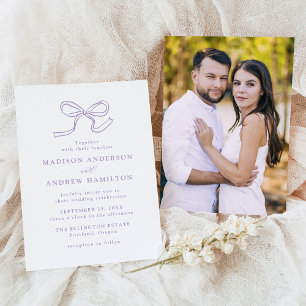 Elegant Lavender Bow Photo Wedding Invitation