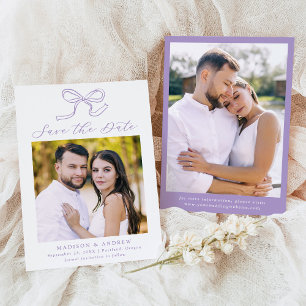 Elegant Lavender Bow Photo Wedding Save The Date