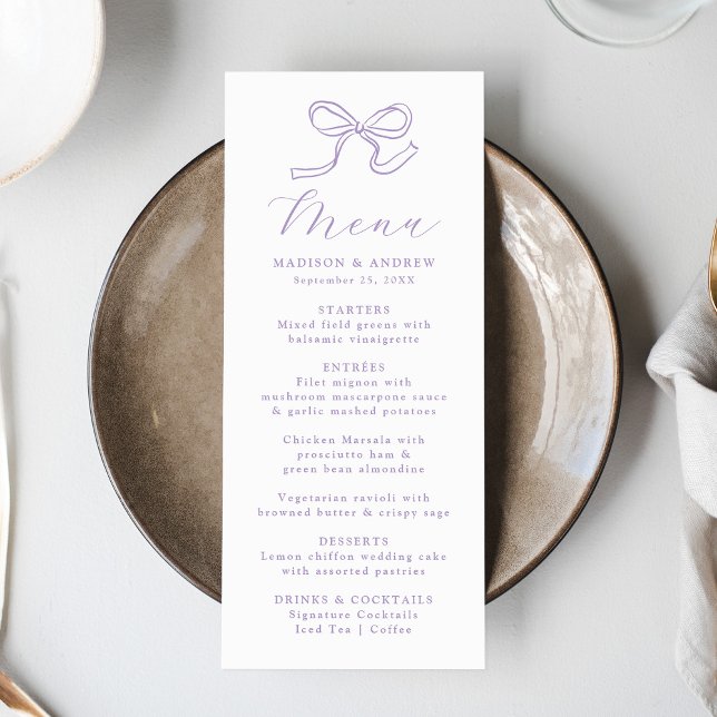 Elegant Lavender Bow Wedding Menu (Creator Uploaded)