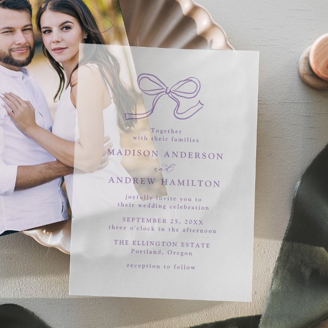 Elegant Lavender Bow Wedding Vellum Invitations (Creator Uploaded)