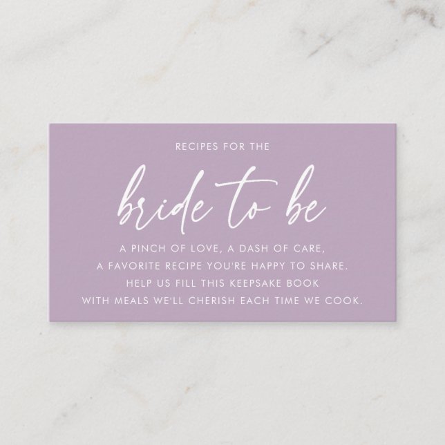 Elegant Lavender Bridal Shower Recipe Request Enclosure Card (Front)