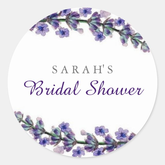 Elegant Lavender Bridal Shower Sticker (Front)