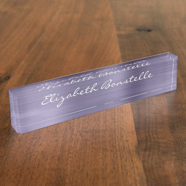 Elegant Lavender Brushed Metal Handwriting Nameplate (Side)