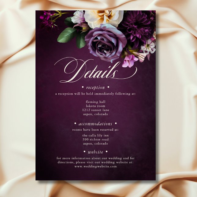 Elegant Lavender & Burgundy Floral Script Wedding Enclosure Card (Elegant Lavender & Burgundy Floral Script Wedding Details Enclosure Card)