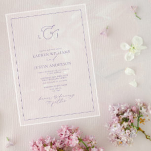 Elegant Lavender Calligraphy Monogram Wedding Acrylic Invitations