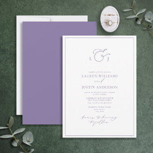 Elegant Lavender Calligraphy Monogram Wedding Invitation
