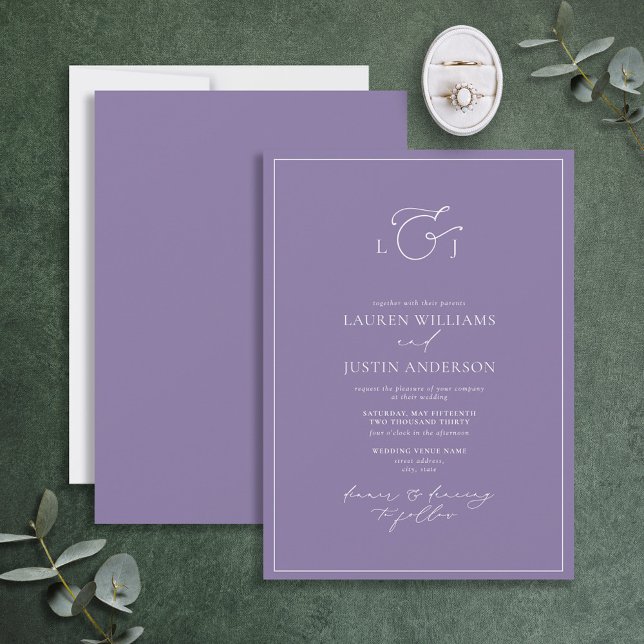 Elegant Lavender Calligraphy Monogram Wedding Invitation (Creator Uploaded)