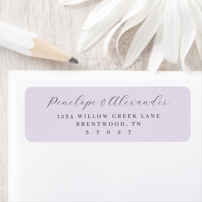 Elegant Lavender Calligraphy Return Address Label (Insitu)