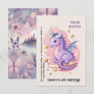 Elegant lavender colour Dragon Halloween Birthday Invitation