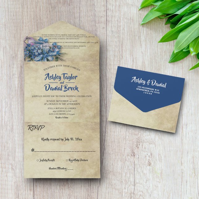 Elegant Lavender Country Floral Rustic Wedding All In One Invitation (Creator Uploaded)