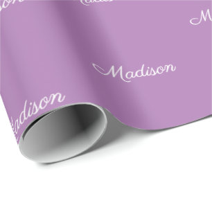 Elegant lavender custom script name text birthday wrapping paper