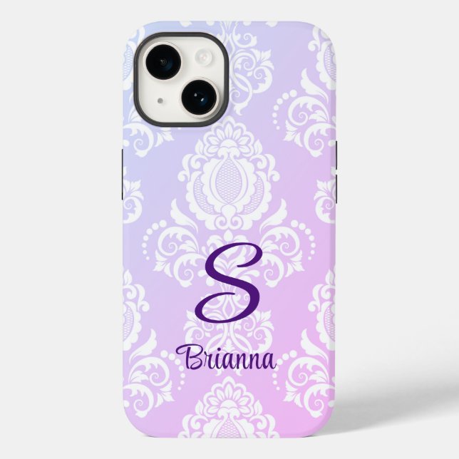 Elegant Lavender Damask Monogram Case-Mate iPhone Case (Back)