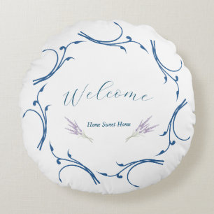 Elegant Lavender & Dusty Blue Circle style Welcome Round Cushion