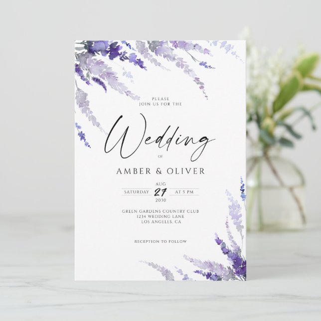Elegant Lavender Dusty Purple Violet Boho Wedding Invitation (Standing Front)