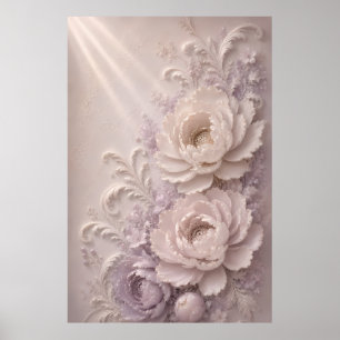 Elegant Lavender Embossed Rose Pattern Poster