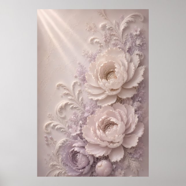 Elegant Lavender Embossed Rose Pattern Poster (Front)