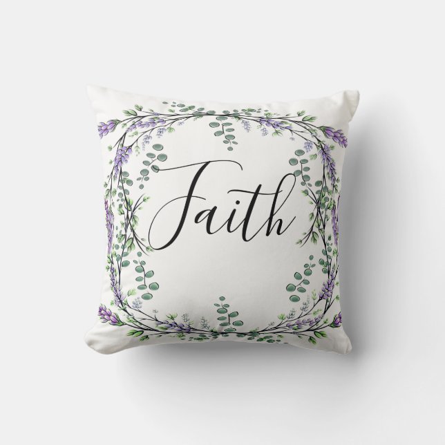 Elegant Lavender eucalyptus boho Watercolor Cushion (Front)