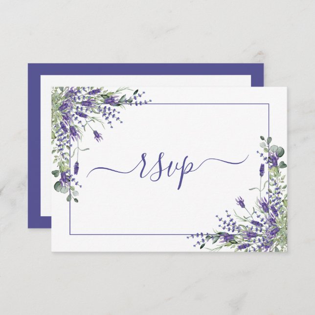 Elegant Lavender Eucalyptus Botanical Script RSVP (Front/Back)