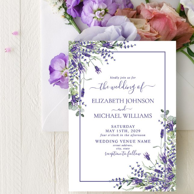 Elegant Lavender Eucalyptus Floral Script Wedding Invitation (Creator Uploaded)