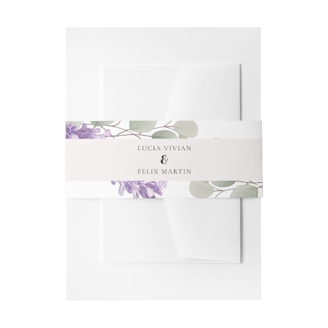 Elegant Lavender Eucalyptus Leaves Invitation Belly Band (Front Example)