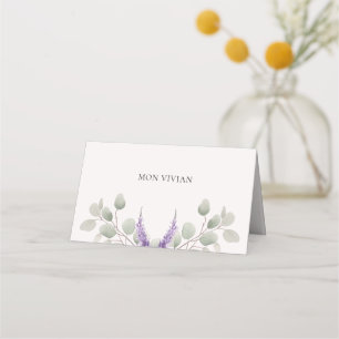 Elegant Lavender Eucalyptus Leaves Name  Place Card