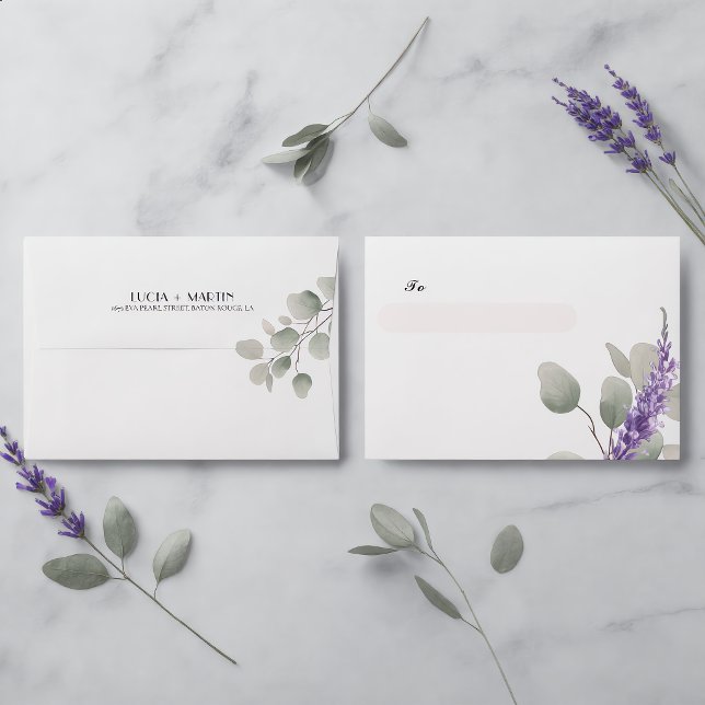Elegant Lavender Eucalyptus Leaves Wedding Envelope (Creator Uploaded)